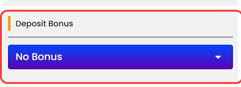 Deposit Bonus drop-down set to No Bonus in the Nagad88 cashier