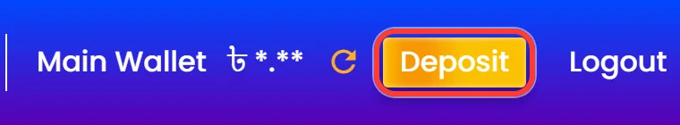 Orange Deposit button in the Nagad88 header after login on a computer