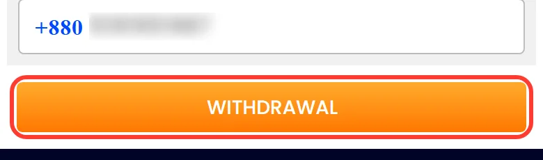 Orange WITHDRAWAL button at the bottom of the Nagad88 withdrawal form