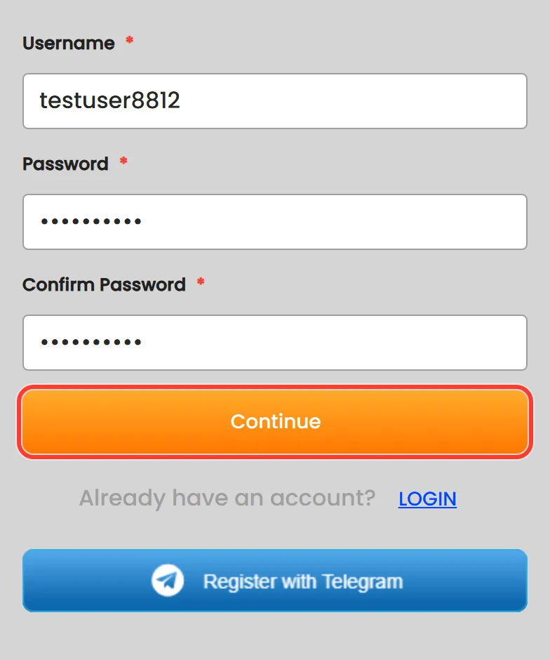 Orange Continue button that opens the second Nagad88 registration screen