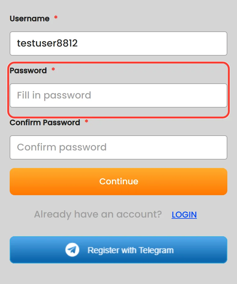 Password field highlighted on the first screen of the Nagad88 sign-up form