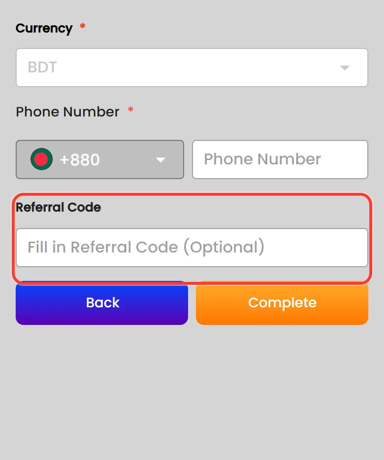 Optional Referral Code field on the second Nagad88 registration screen